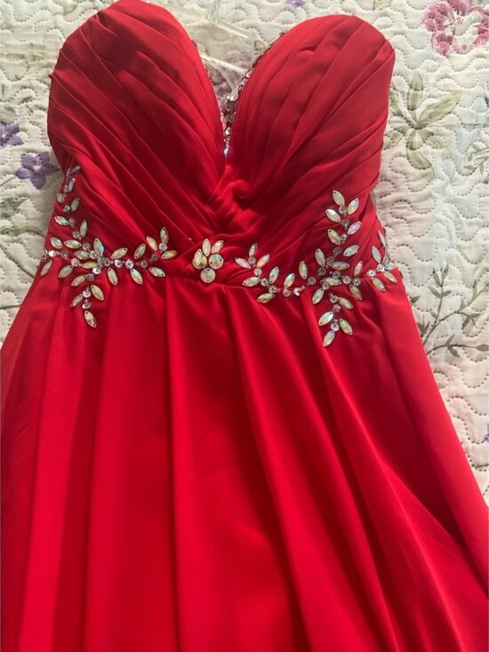 Dresses & Skirts - Long Red Formal Strapless Jeweled Dress Gown